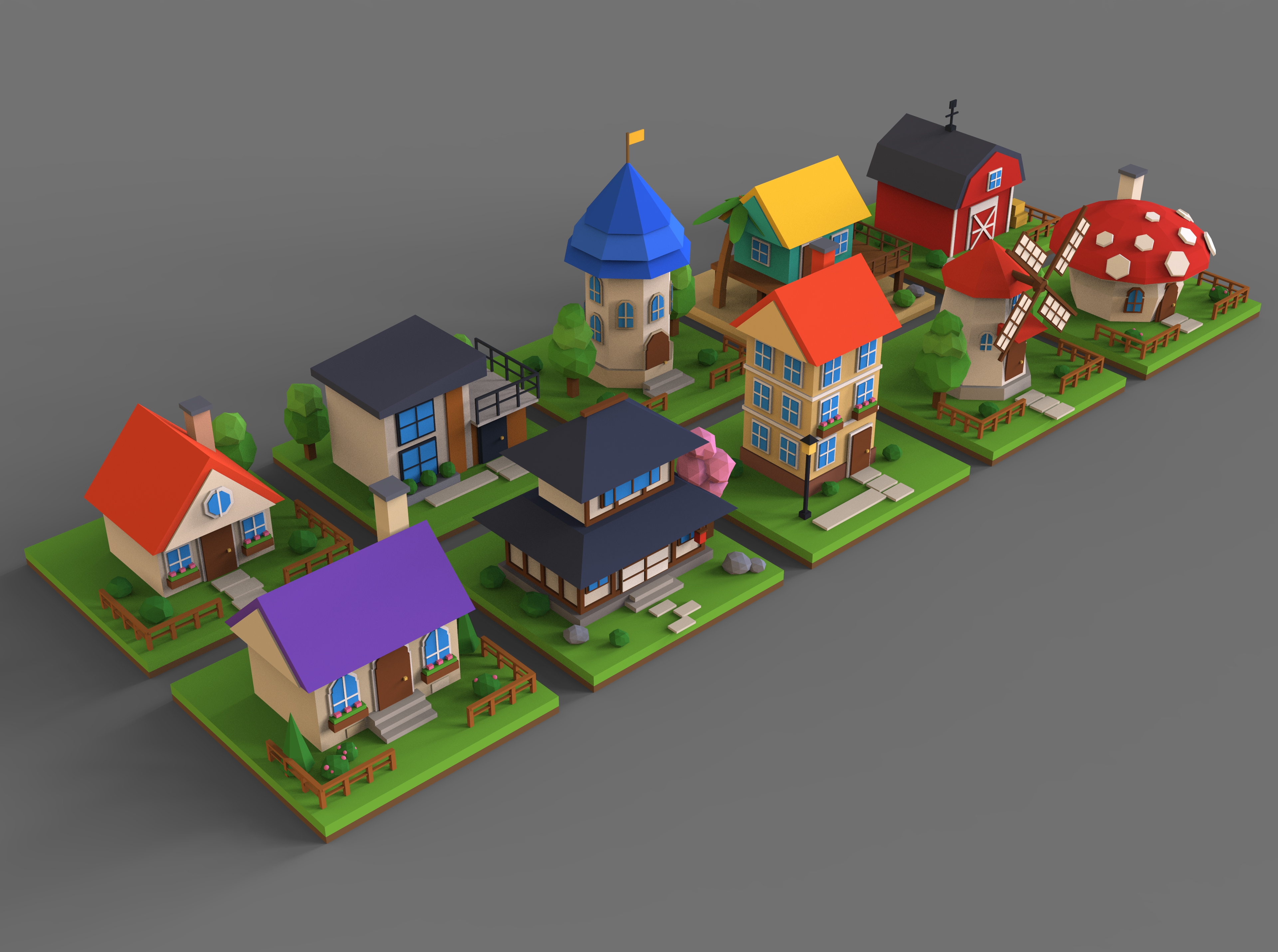 Low-Poly 3D House Model Collection One 3D Model
