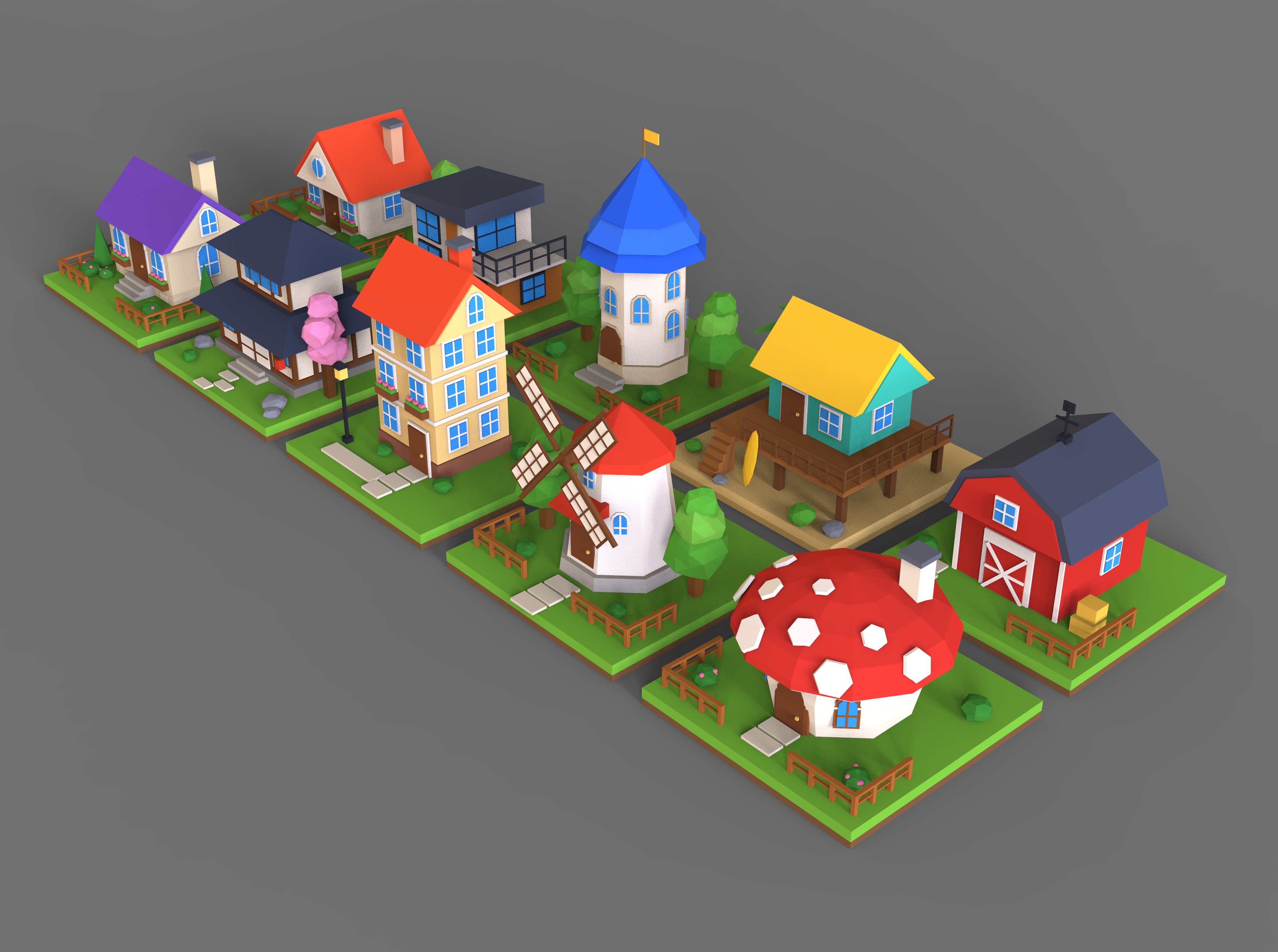 Low-Poly 3D House Model Collection One 3D Model