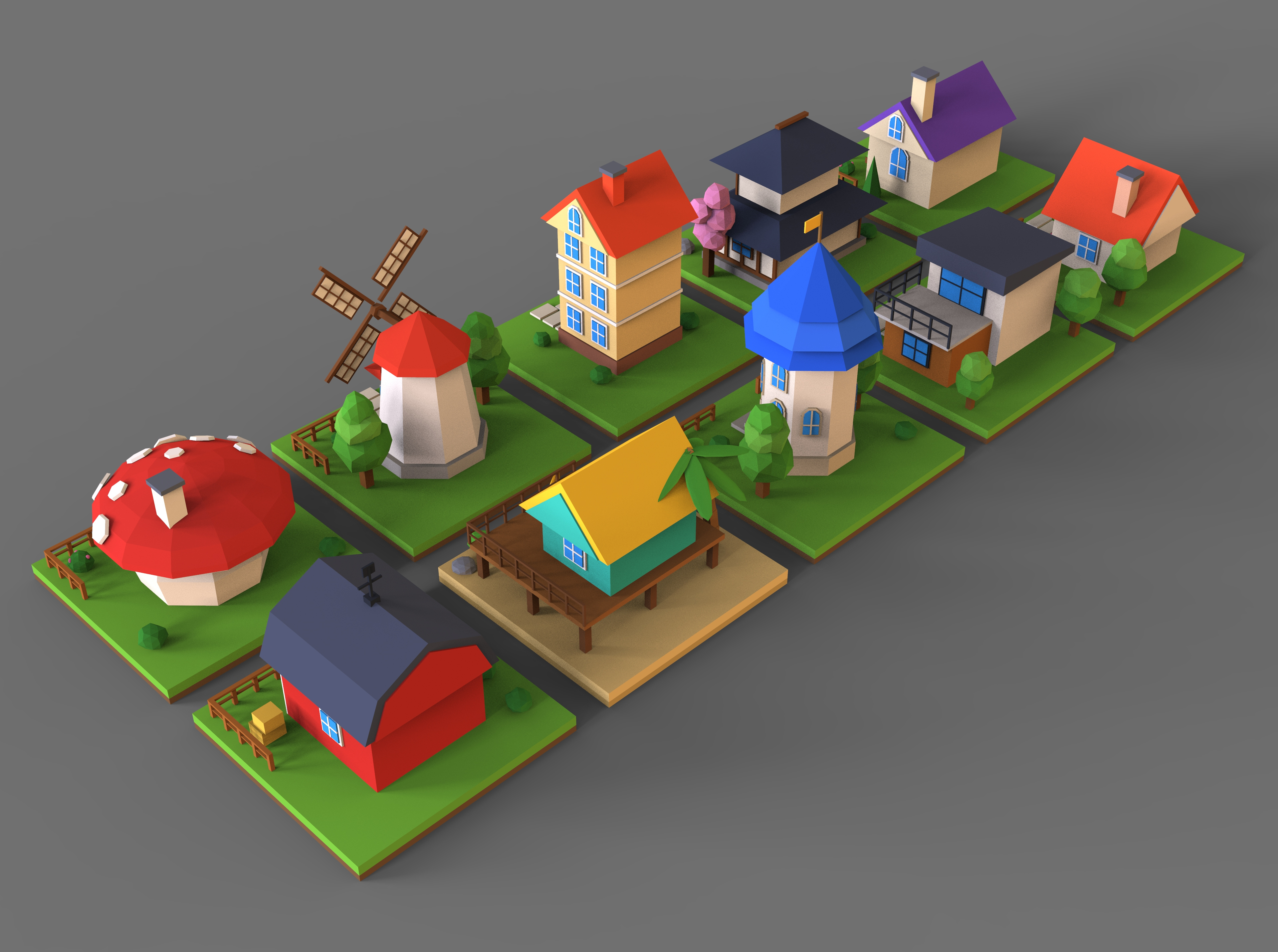 Low-Poly 3D House Model Collection One 3D Model