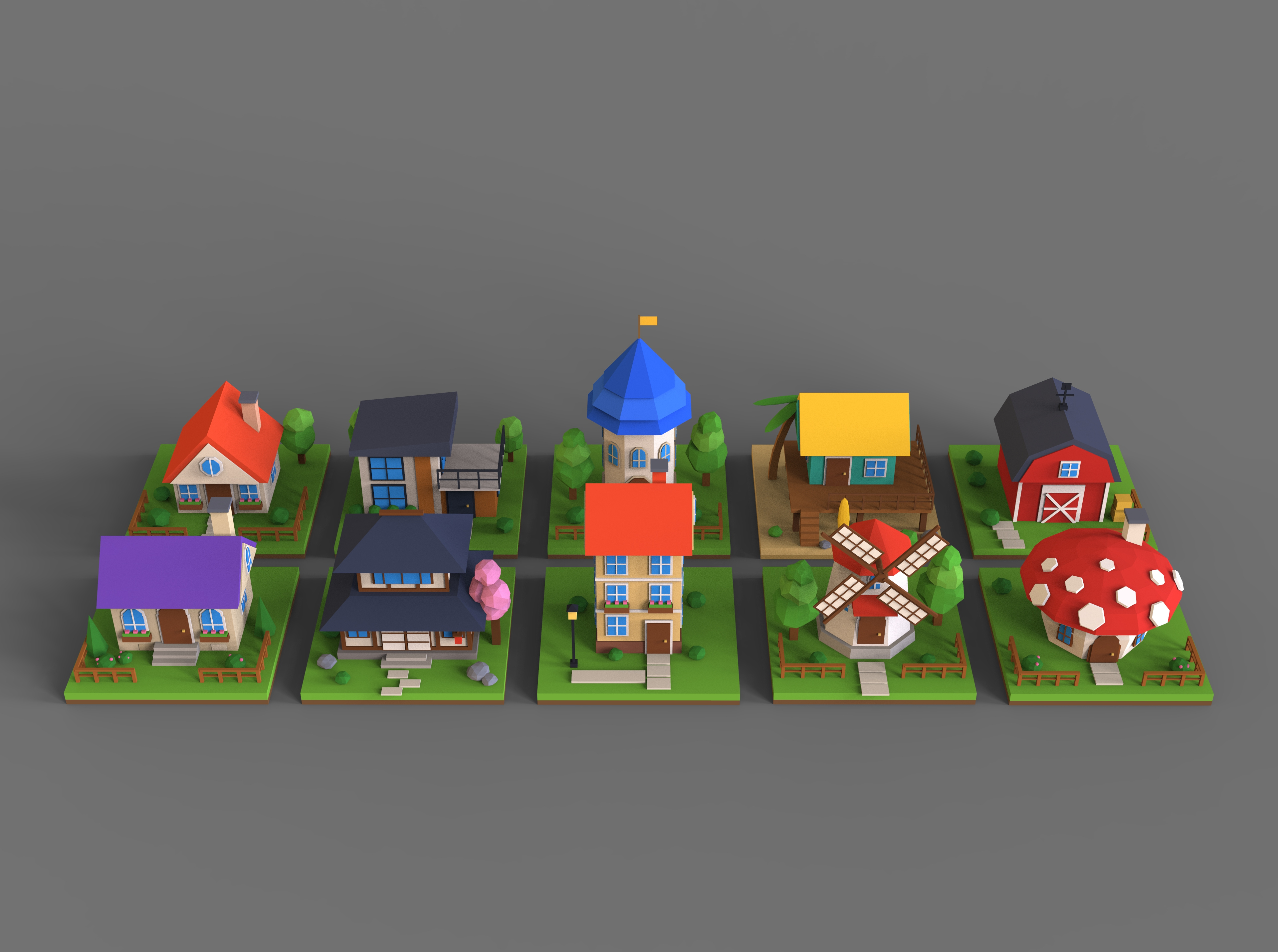 Low-Poly 3D House Model Collection One 3D Model