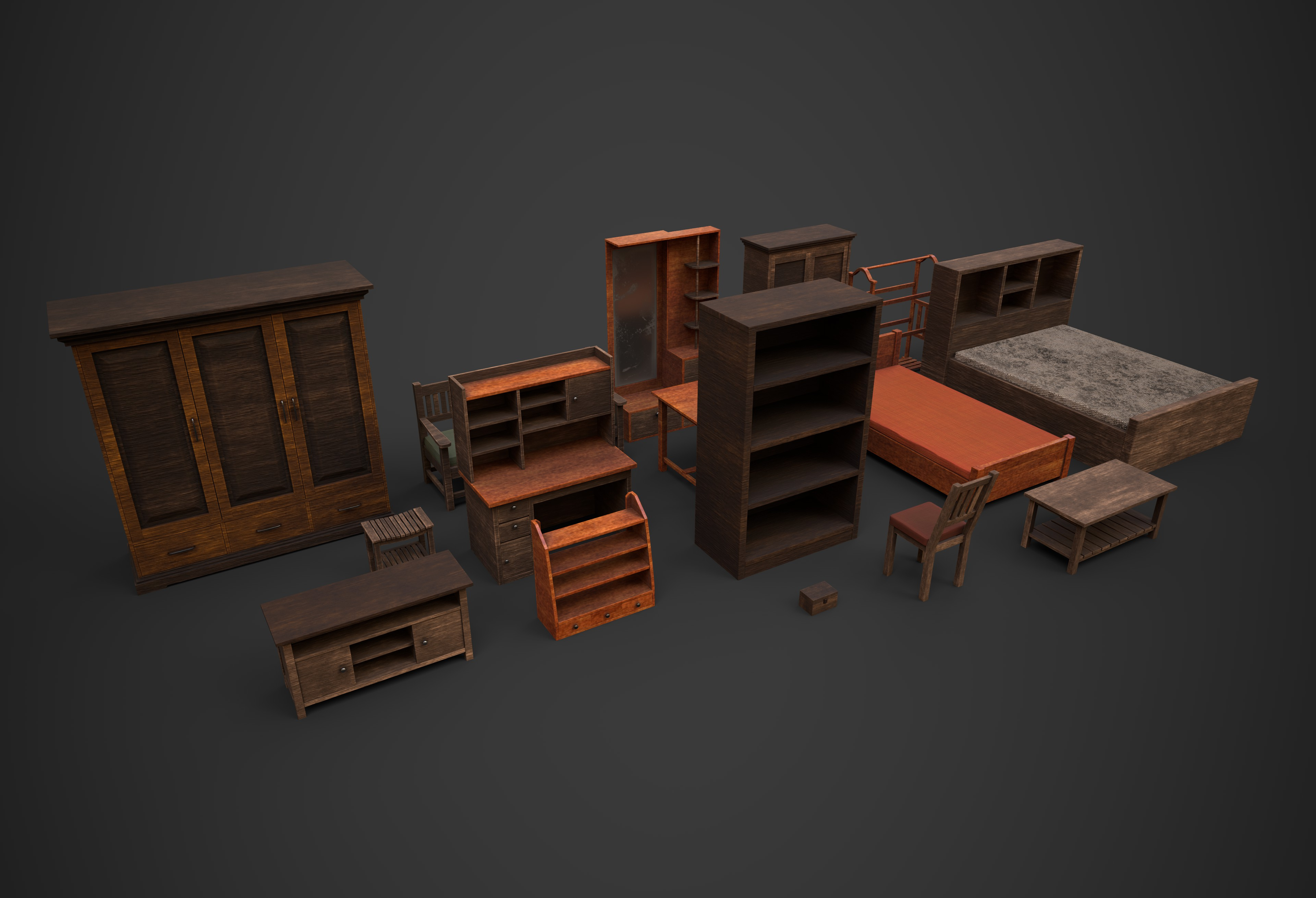 Old Wood Furniture Collection One 3D Model
