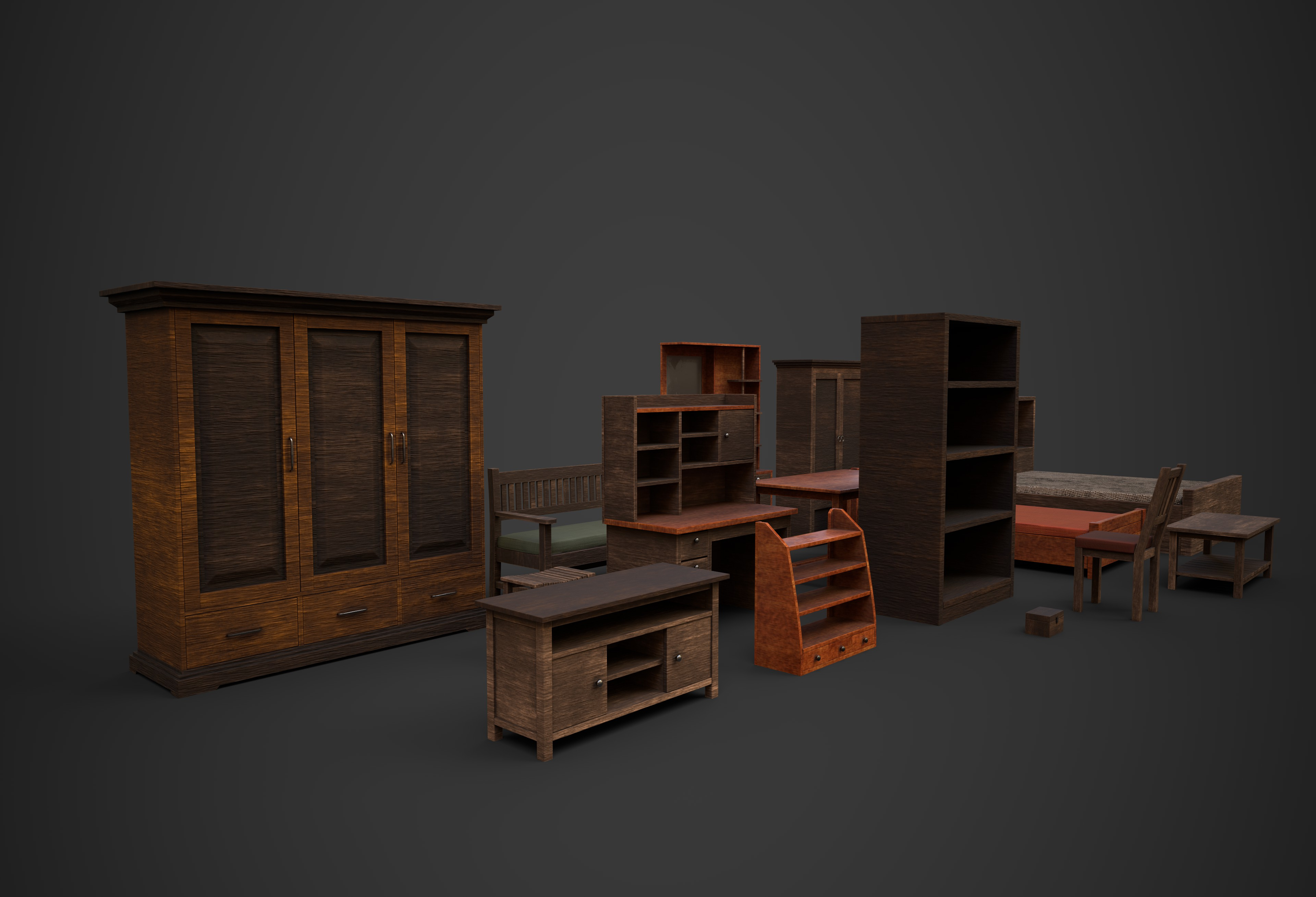Old Wood Furniture Collection One 3D Model