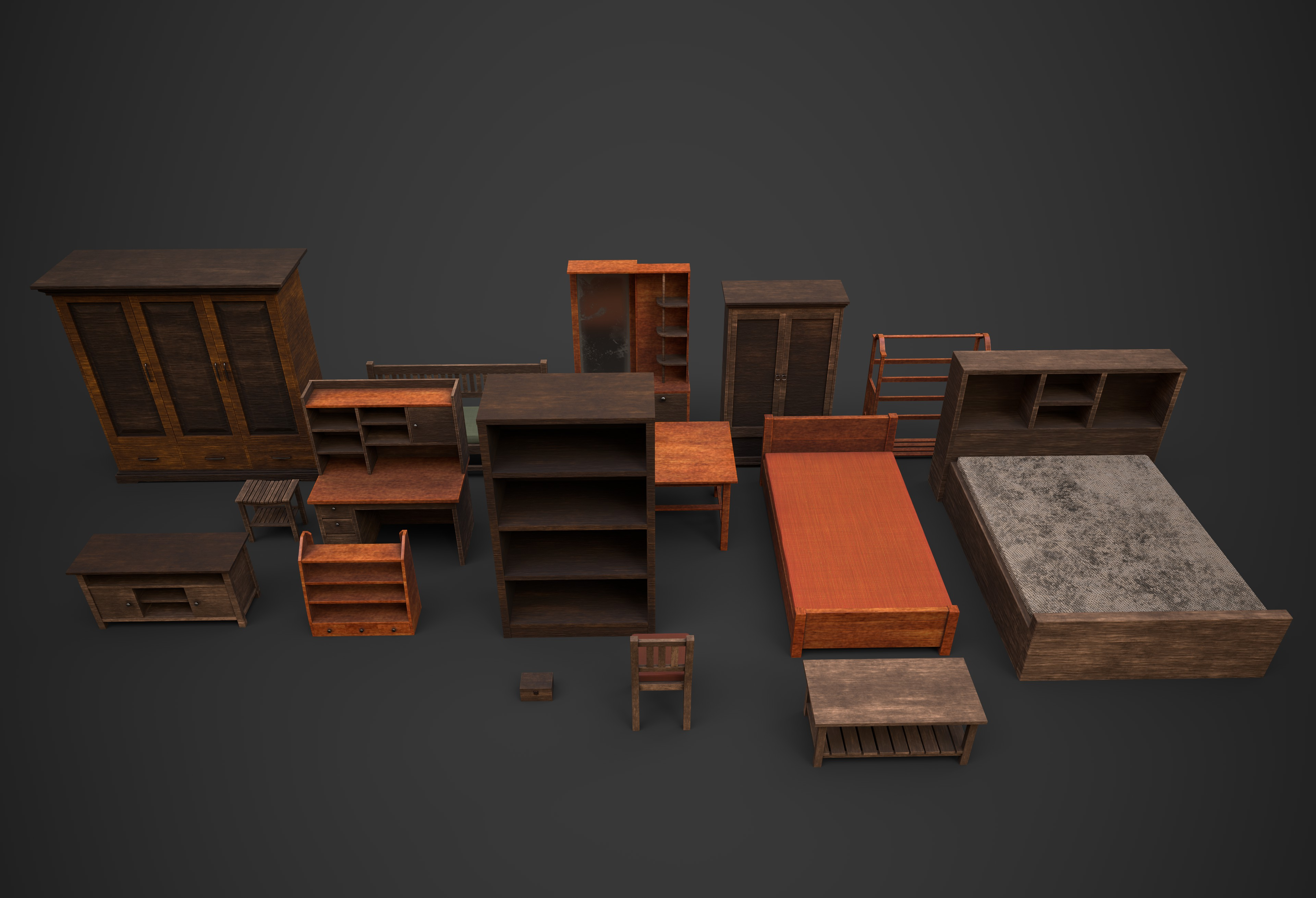 Old Wood Furniture Collection One 3D Model