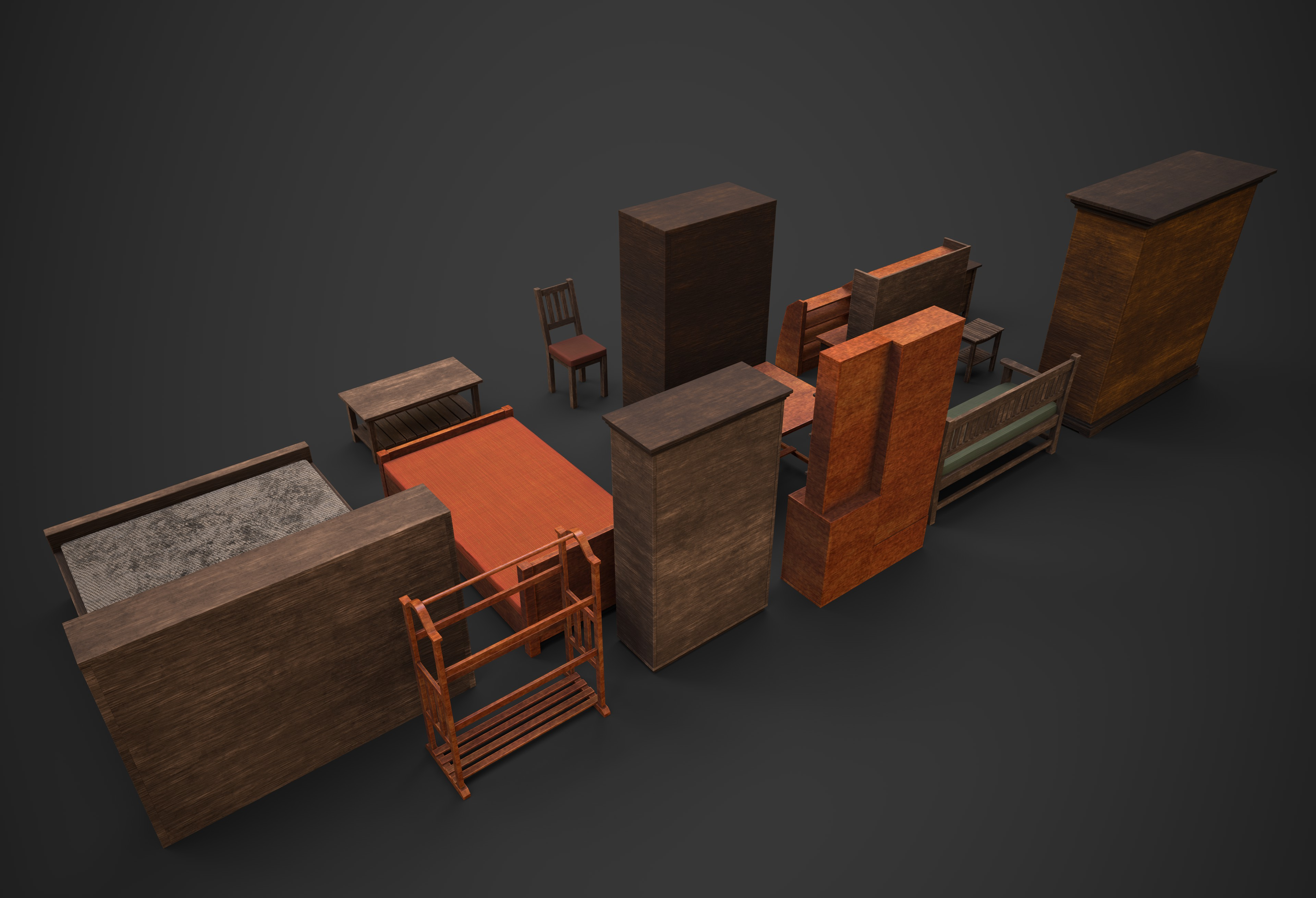Old Wood Furniture Collection One 3D Model