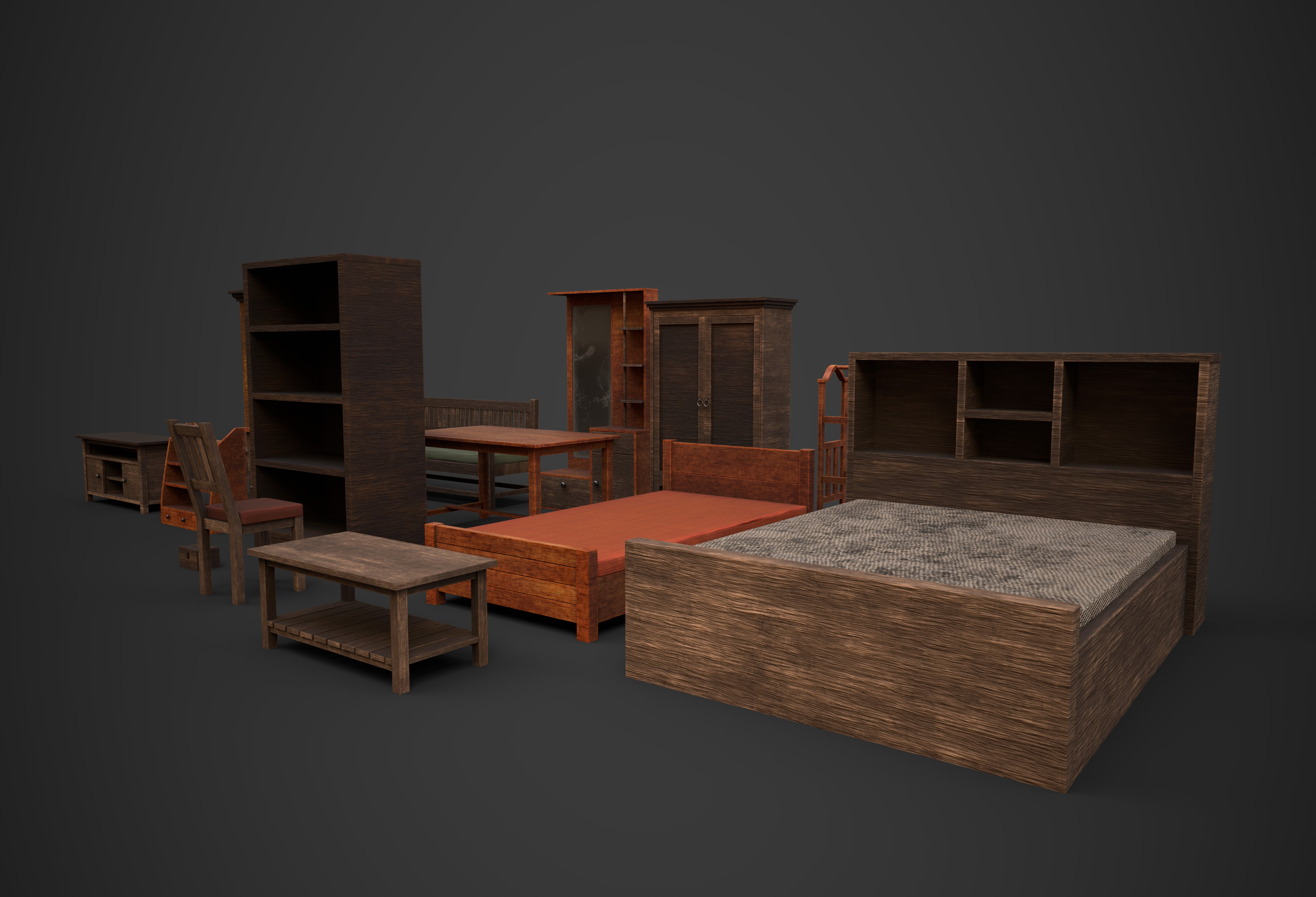 Old Wood Furniture Collection One 3D Model