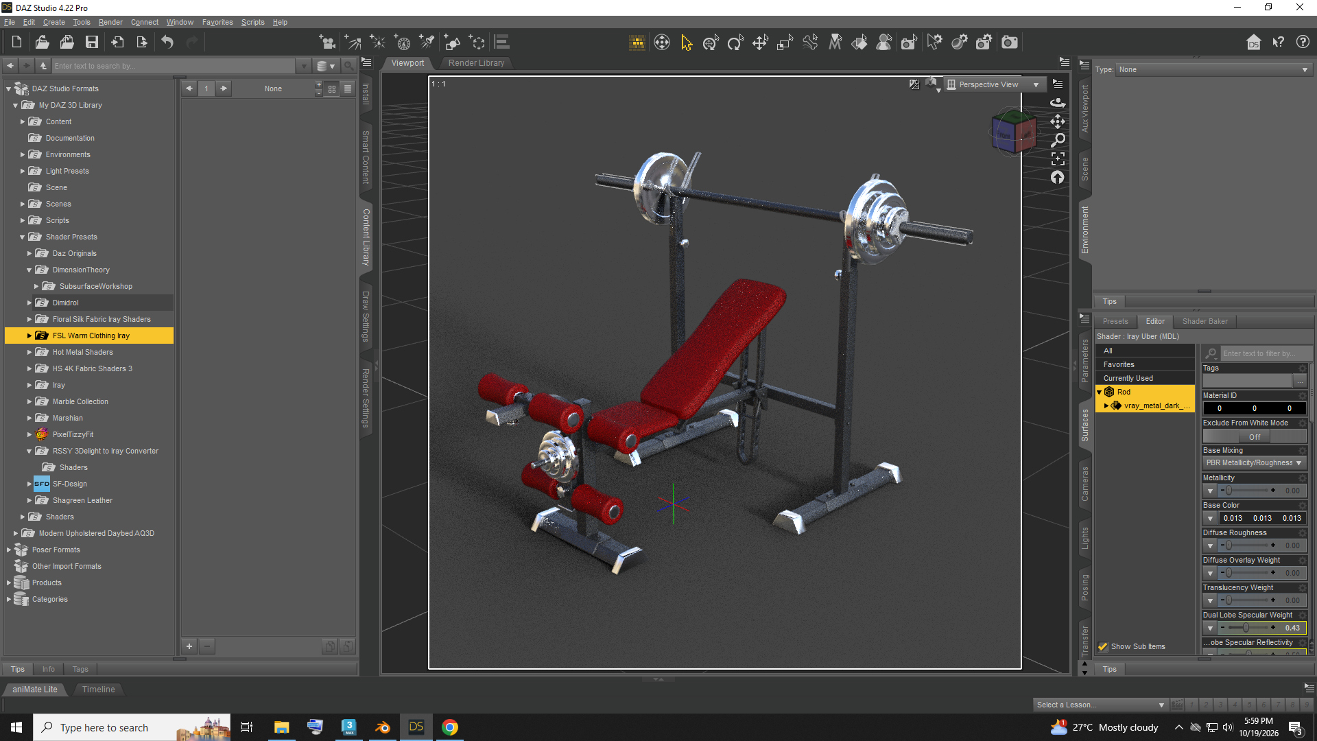 Adjustable Weight Bench With Barbell Rack AQ3D Daz Content