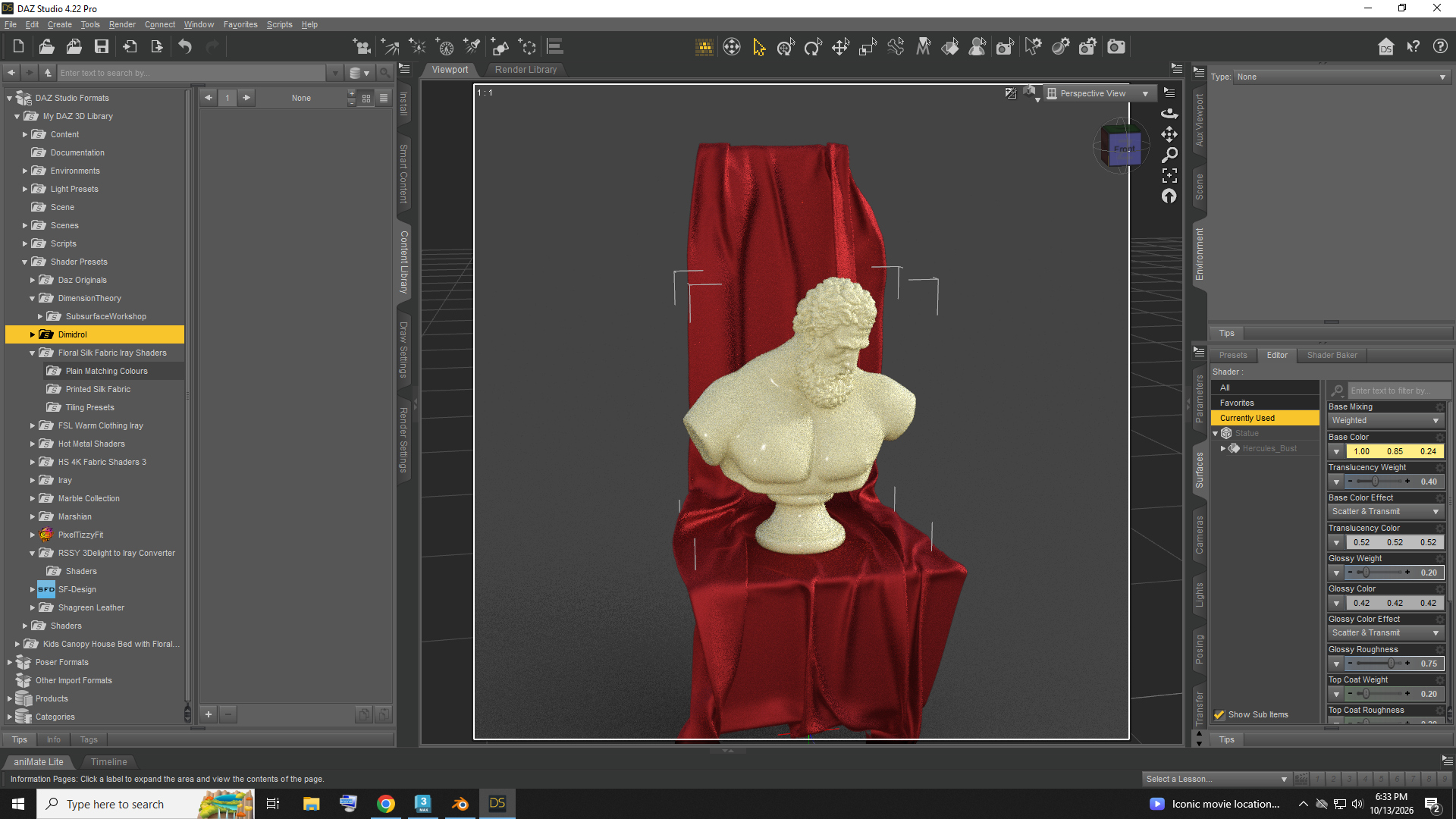 Classical Bust Sculpture with Red Silk Fabric AQ3D Daz Content
