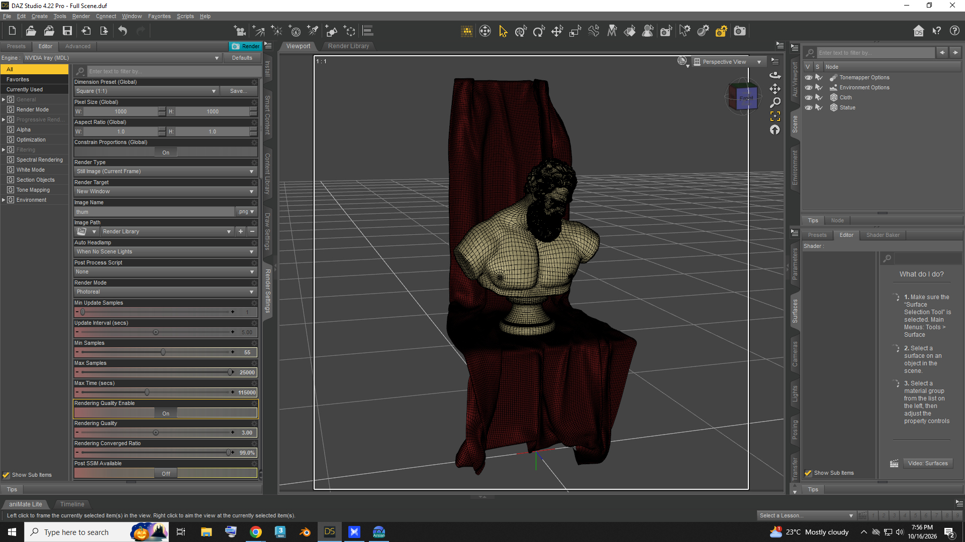 Classical Bust Sculpture with Red Silk Fabric AQ3D Daz Content
