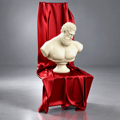 Classical Bust Sculpture with Red Silk Fabric AQ3D