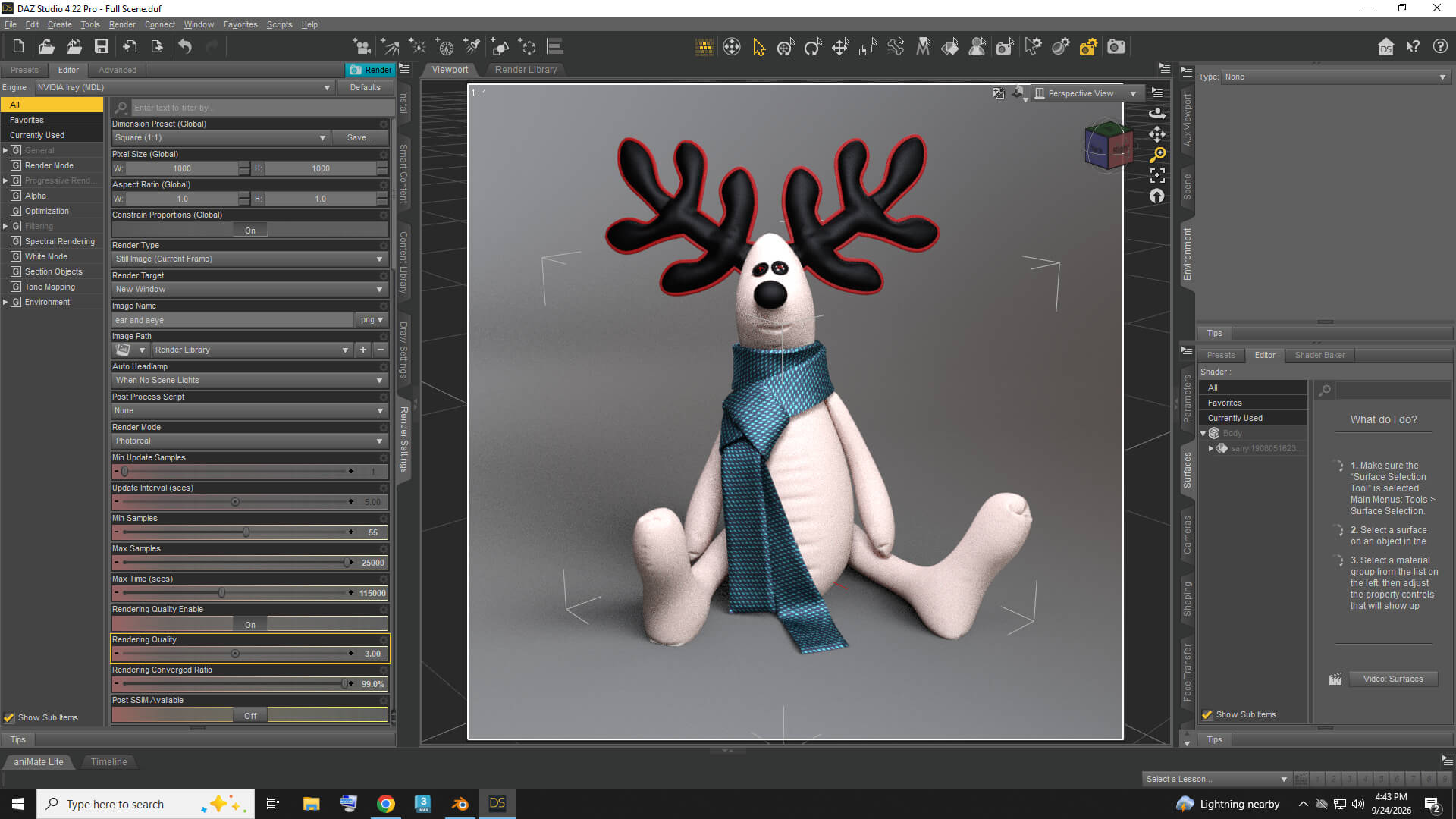 Cute Reindeer Character 3D Model With Scarf AQ3D Daz Content