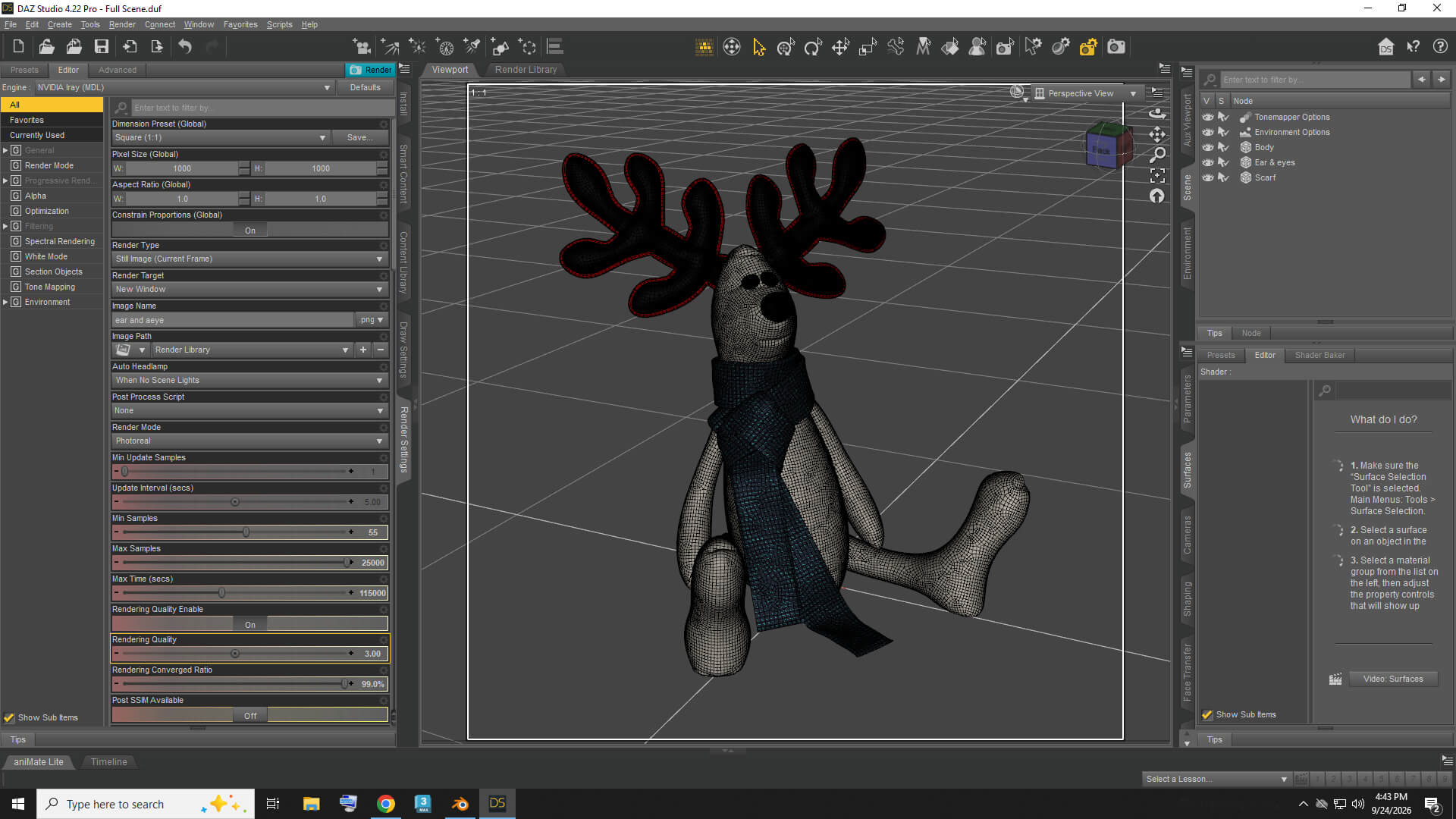 Cute Reindeer Character 3D Model With Scarf AQ3D Daz Content