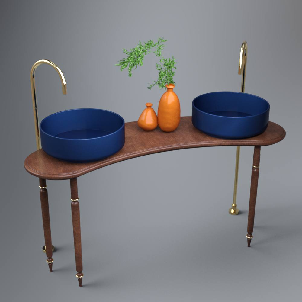 Elegant Wooden Double Washbasin Console 3D Model AQ3D Daz Content