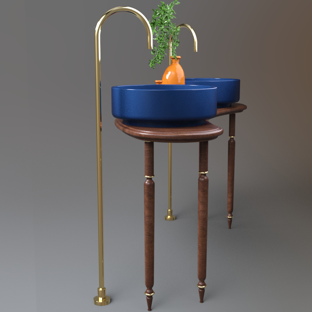 Elegant Wooden Double Washbasin Console 3D Model AQ3D Daz Content