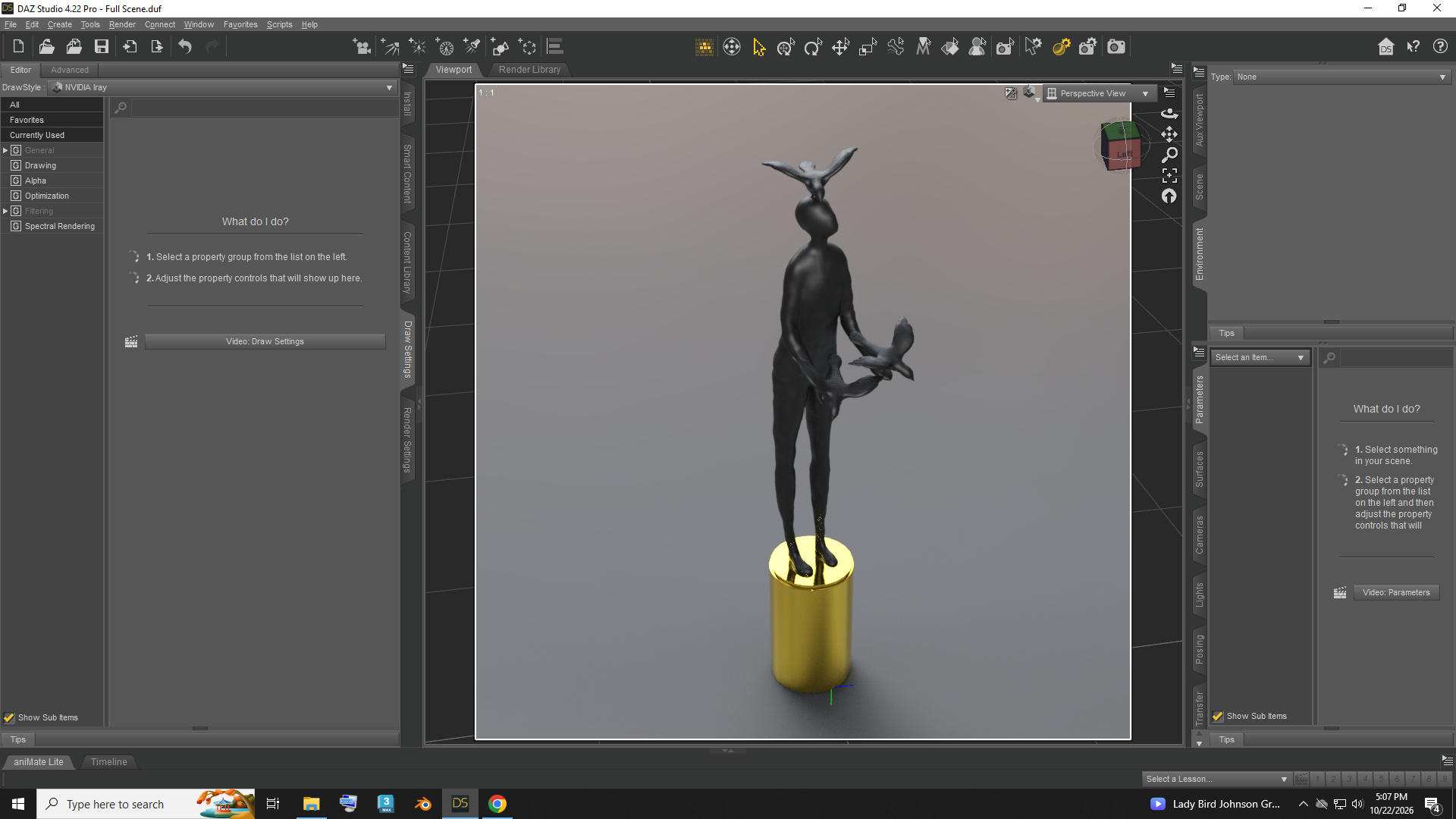 Fantasy Creature Statue 3D Model with Gold Pedestal Daz Content