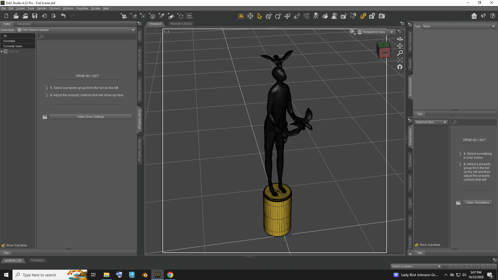 Fantasy Creature Statue 3D Model with Gold Pedestal Daz Content