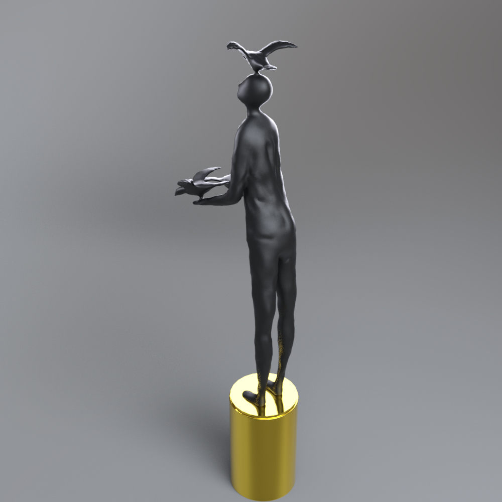Fantasy Creature Statue 3D Model with Gold Pedestal Daz Content