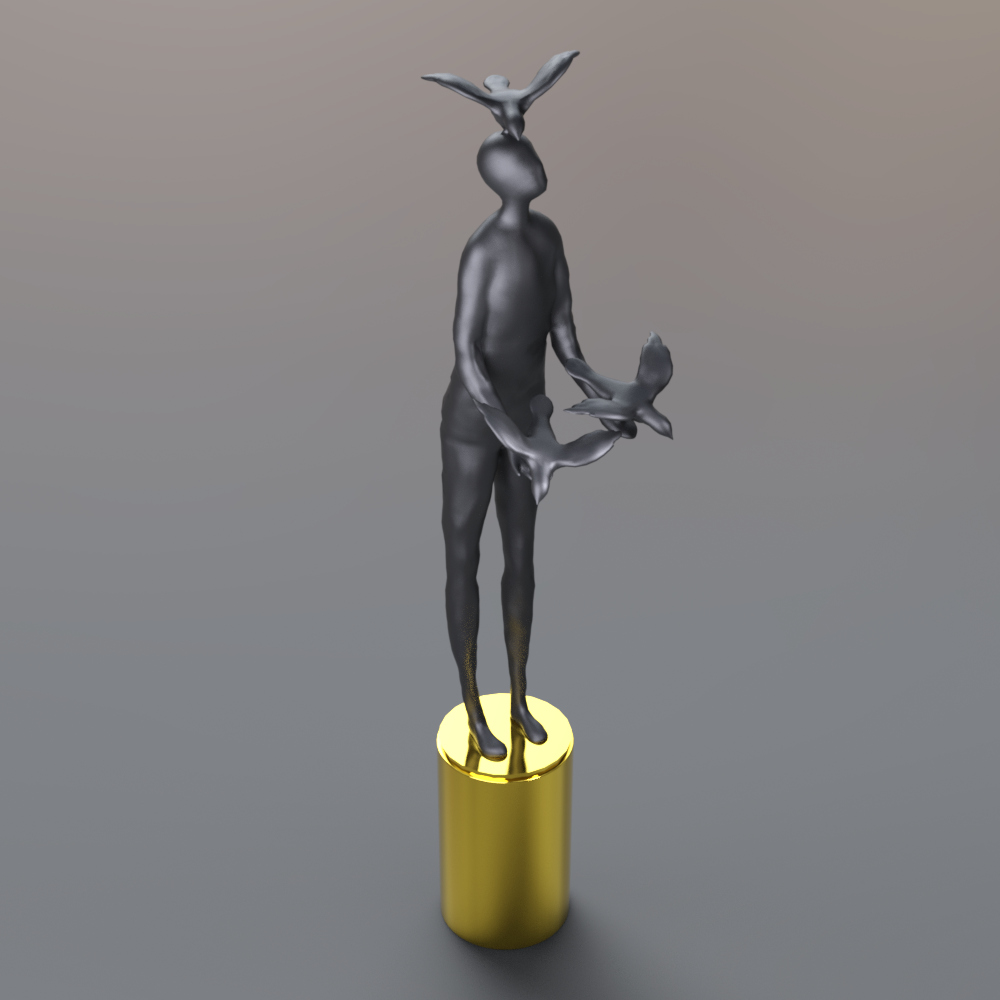 Fantasy Creature Statue 3D Model with Gold Pedestal Daz Content