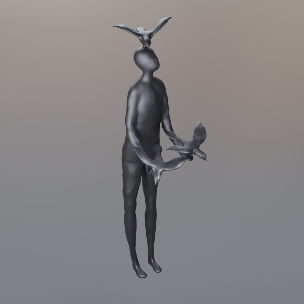 Fantasy Creature Statue 3D Model with Gold Pedestal Daz Content