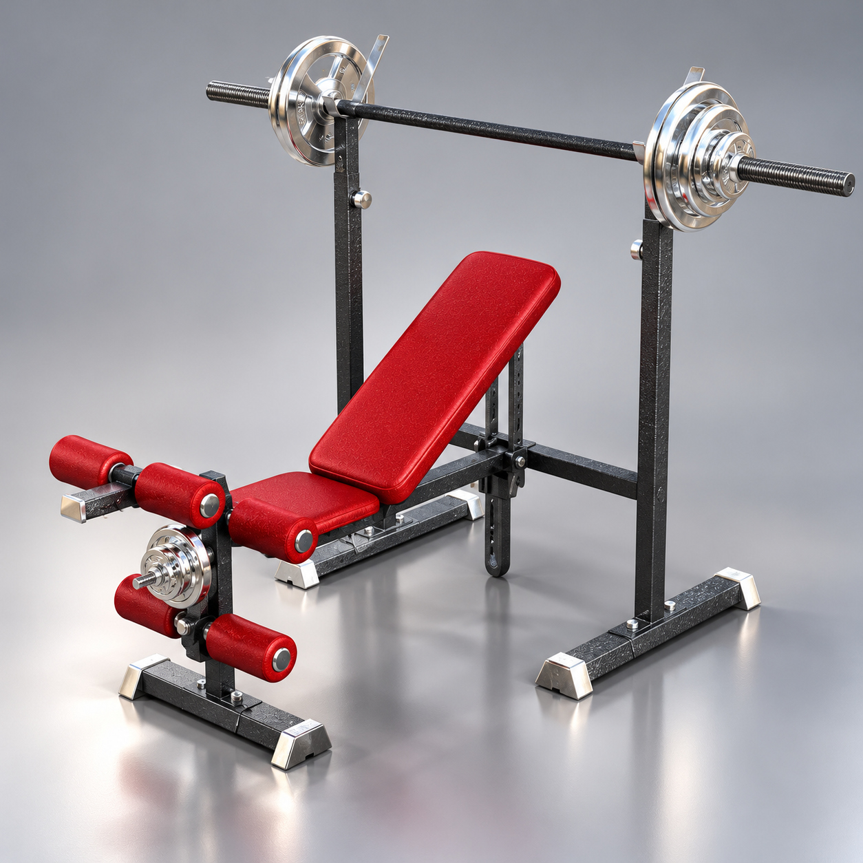 Adjustable Weight Bench with Barbell Rack 3D Render, Digital Artwork by AQ3D