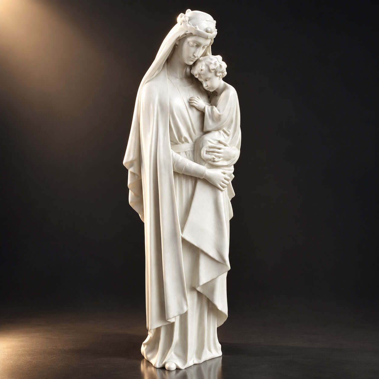 Elegant Mother and Child Sculpture Statue 3D Render, Digital Artwork by AQ3D