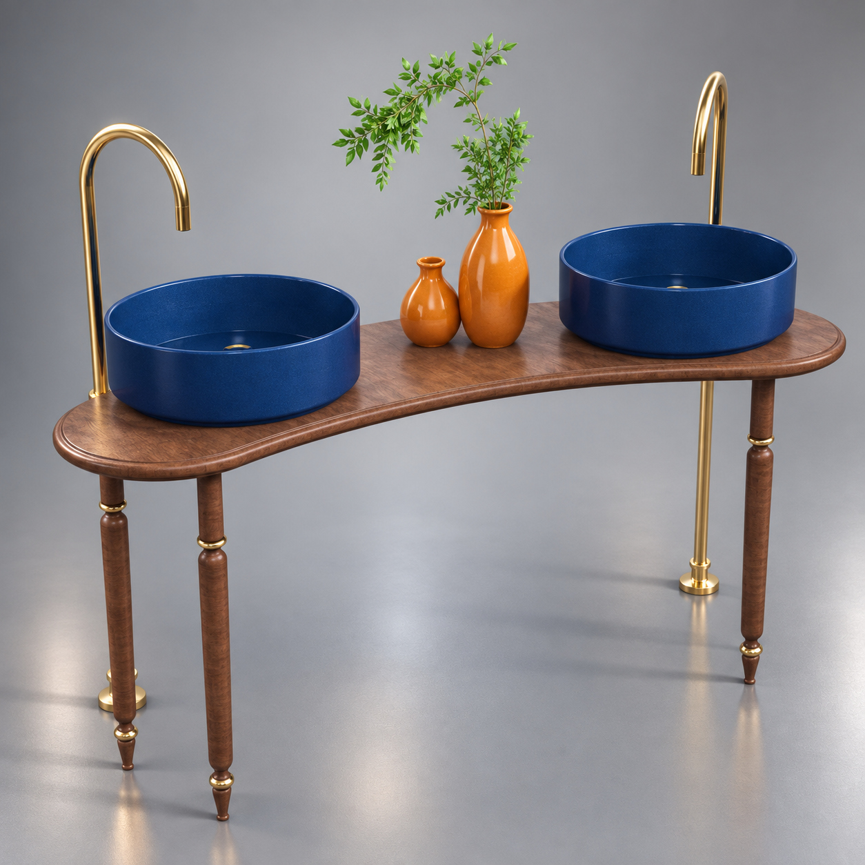 Elegant Wooden Double Washbasin Console 3D model 3D Render, Digital Artwork by AQ3D