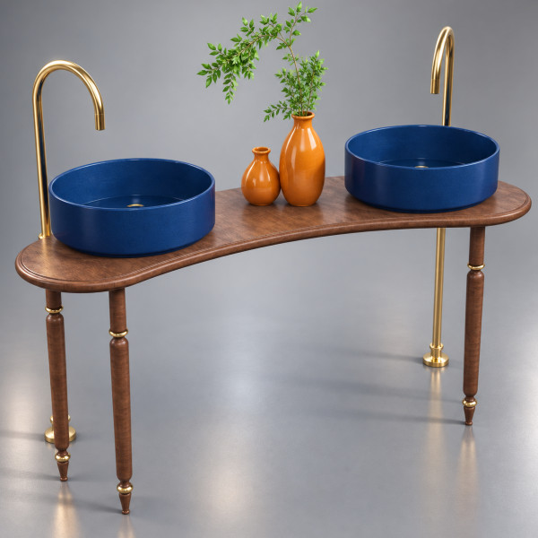 Elegant Wooden Double Washbasin Console 3D model