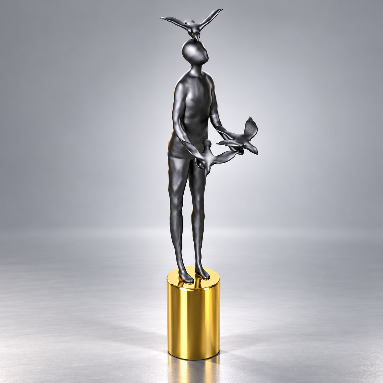Fantasy Creature Statue 3D Model with Gold Pedestal 3D Render, Digital Artwork by AQ3D