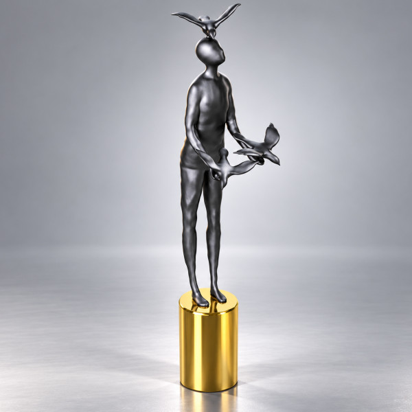 Fantasy Creature Statue 3D Model with Gold Pedestal