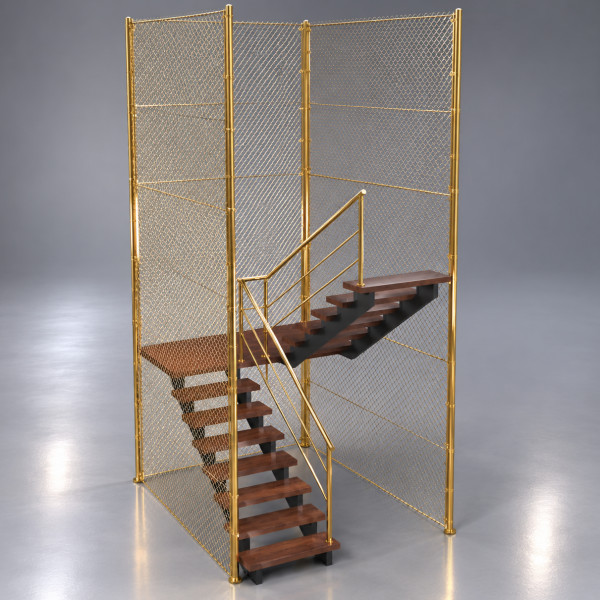 Industrial Metal Staircase with Chain Link Fence Enclosure