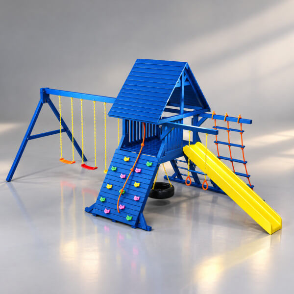 Kids Outdoor Playground Set With Slide Swings &amp Climbing Wall