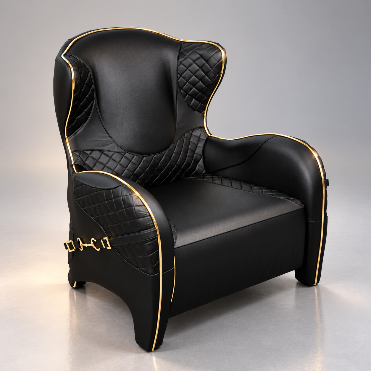 Luxury Black Quilted Armchair with Gold Trim 3D Render, Digital Artwork by AQ3D