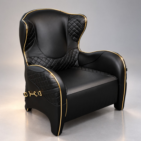 Luxury Black Quilted Armchair with Gold Trim