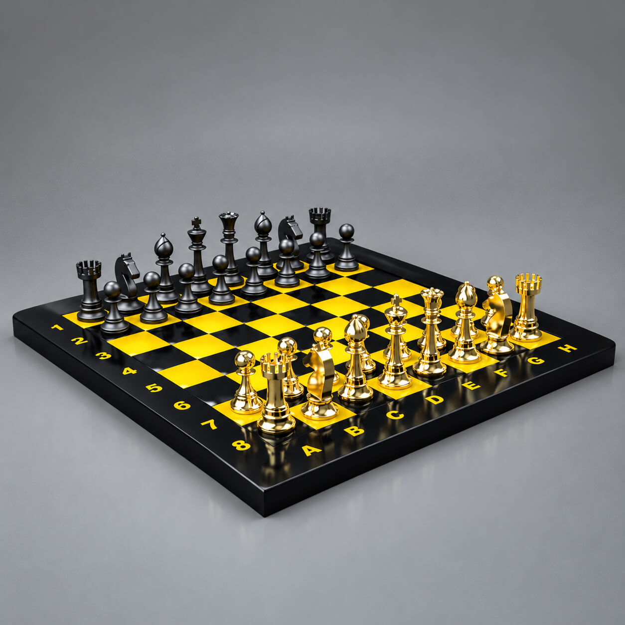 Luxury Chess Set 3D Model Classic Gold Chess Board 3D Render, Digital Artwork by AQ3D