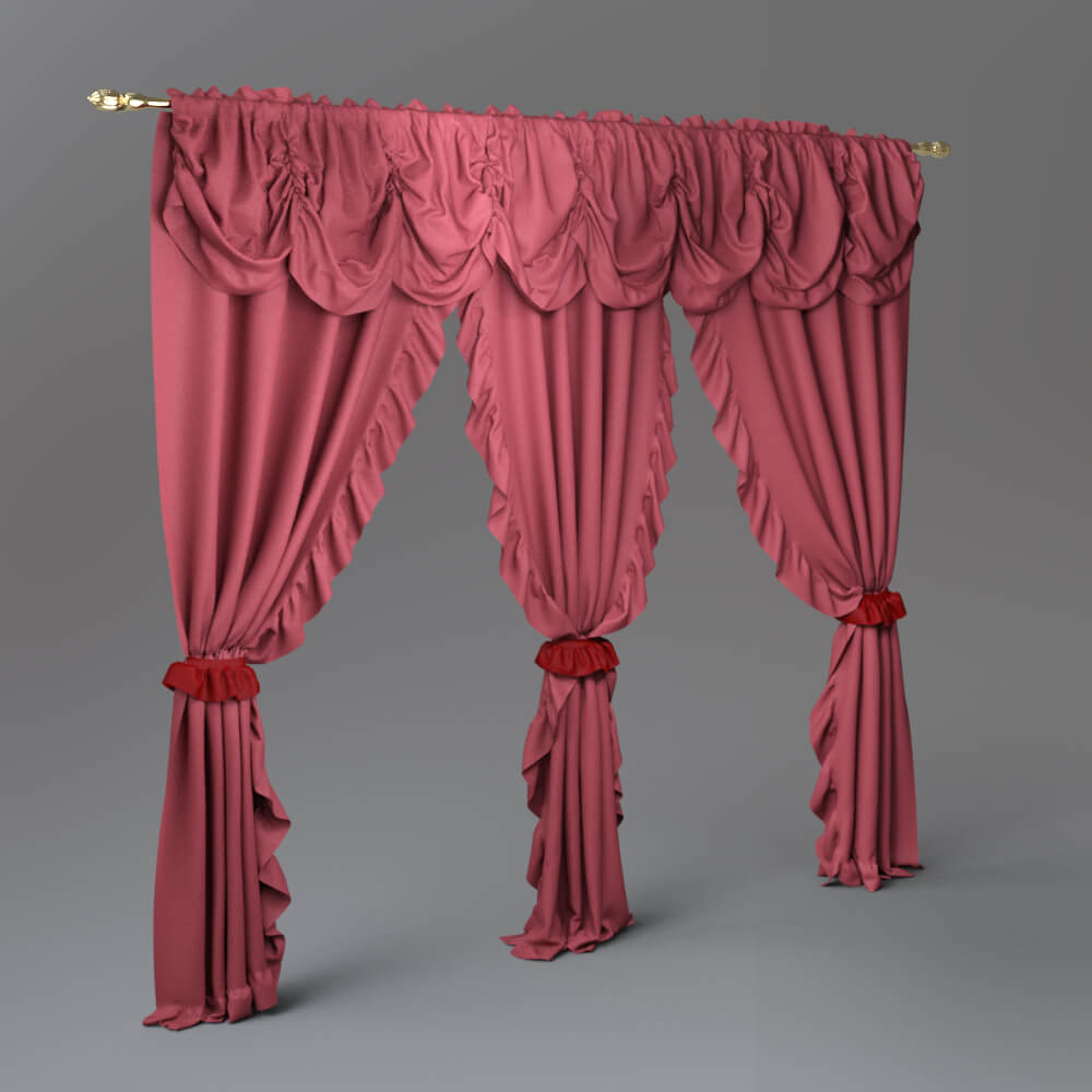 Luxury Draped Window Curtains with Valance 3D Render, Digital Artwork by AQ3D