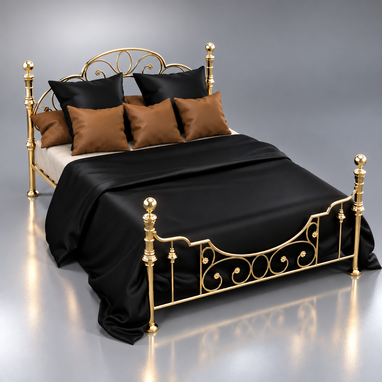 Luxury Gold Metal Bed 3D Render, Digital Artwork by AQ3D