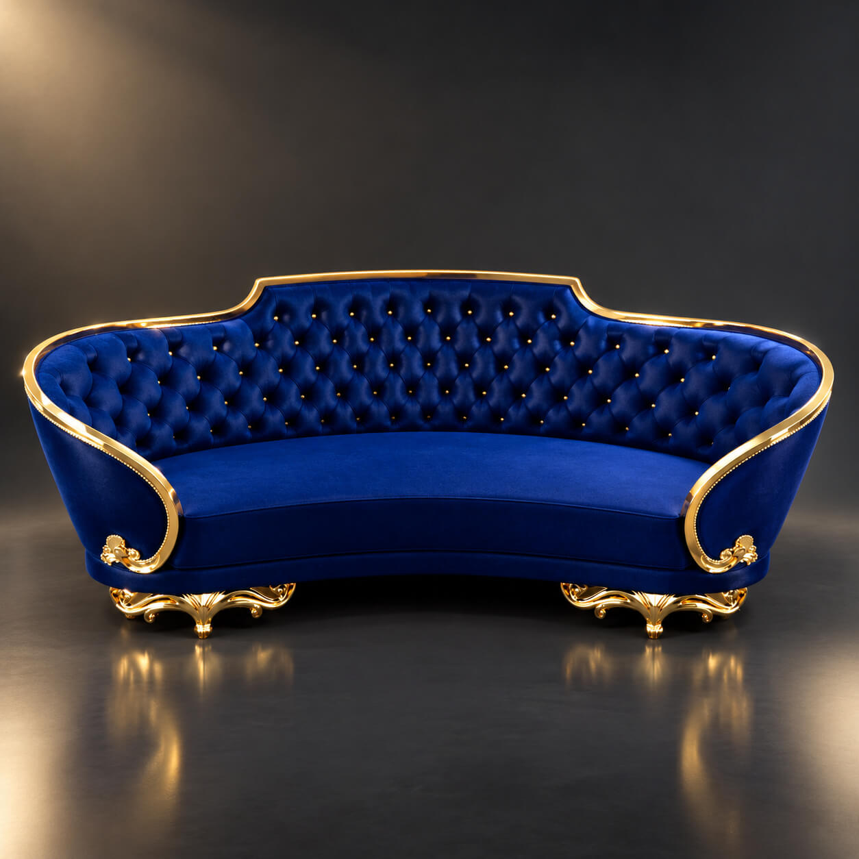 Luxury Royal Chesterfield Sofa with Gold Details 3D Render, Digital Artwork by AQ3D