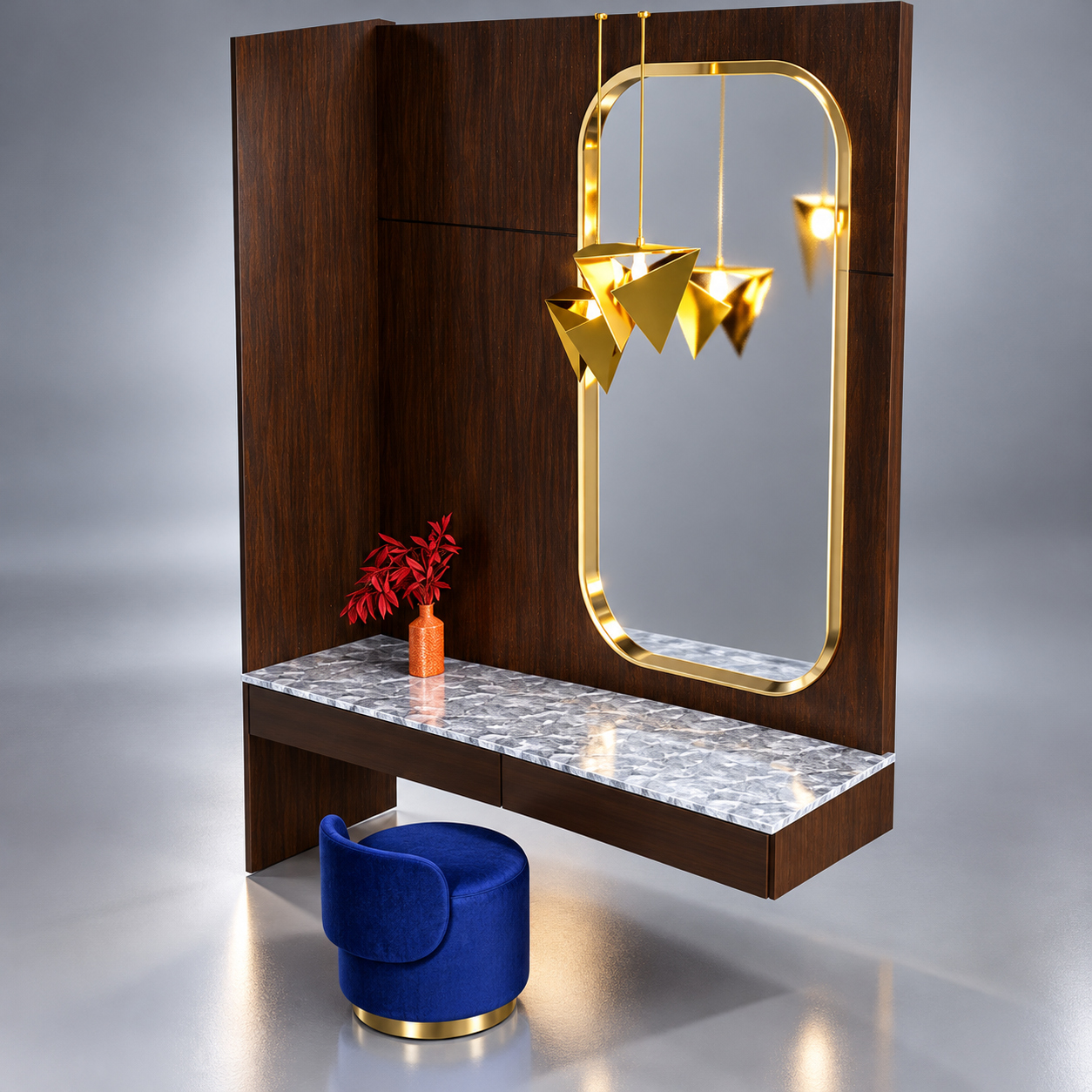 Modern Dressing Table and Stool 3D Render, Digital Artwork by AQ3D