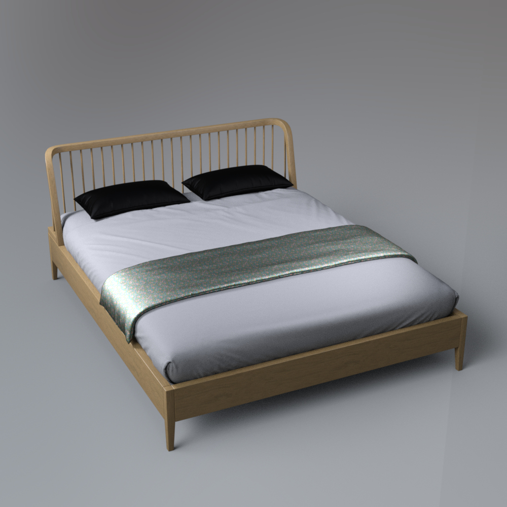Modern Wooden Bed with Black Bedding 3D Render, Digital Artwork by AQ3D
