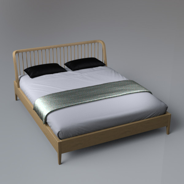 Modern Wooden Bed with Black Bedding