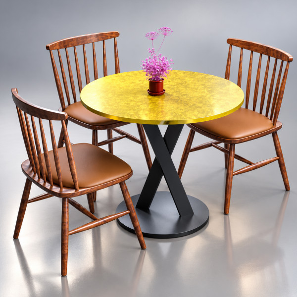 Round Dining Table with 3 Wooden Chairs