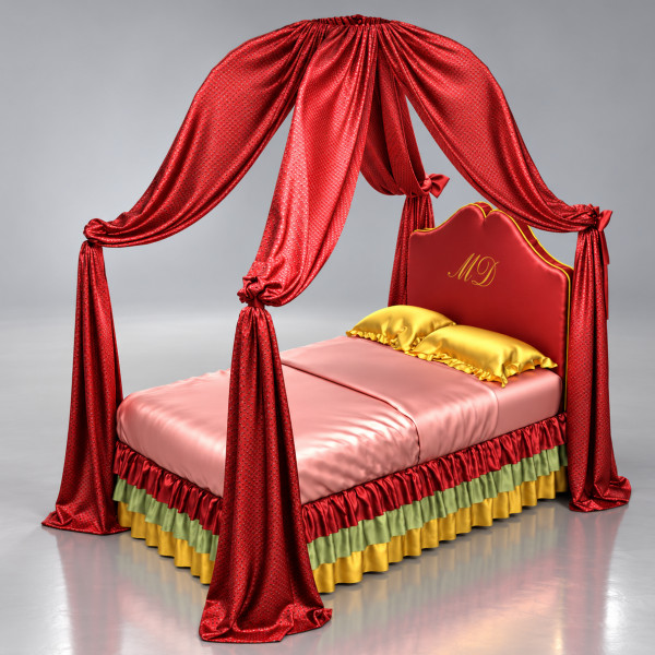 Royal Red Canopy Bed with Silk Drapes