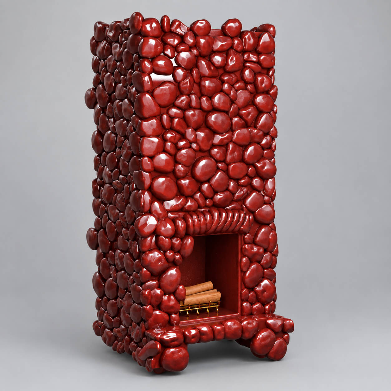 Stylized Stone Fireplace with Fireplace Insert 3D Model 3D Render, Digital Artwork by AQ3D