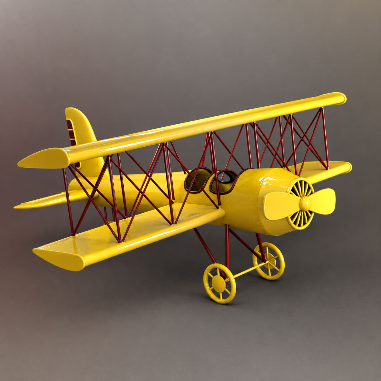 Vintage Toy Biplane 3D Render, Digital Artwork by AQ3D