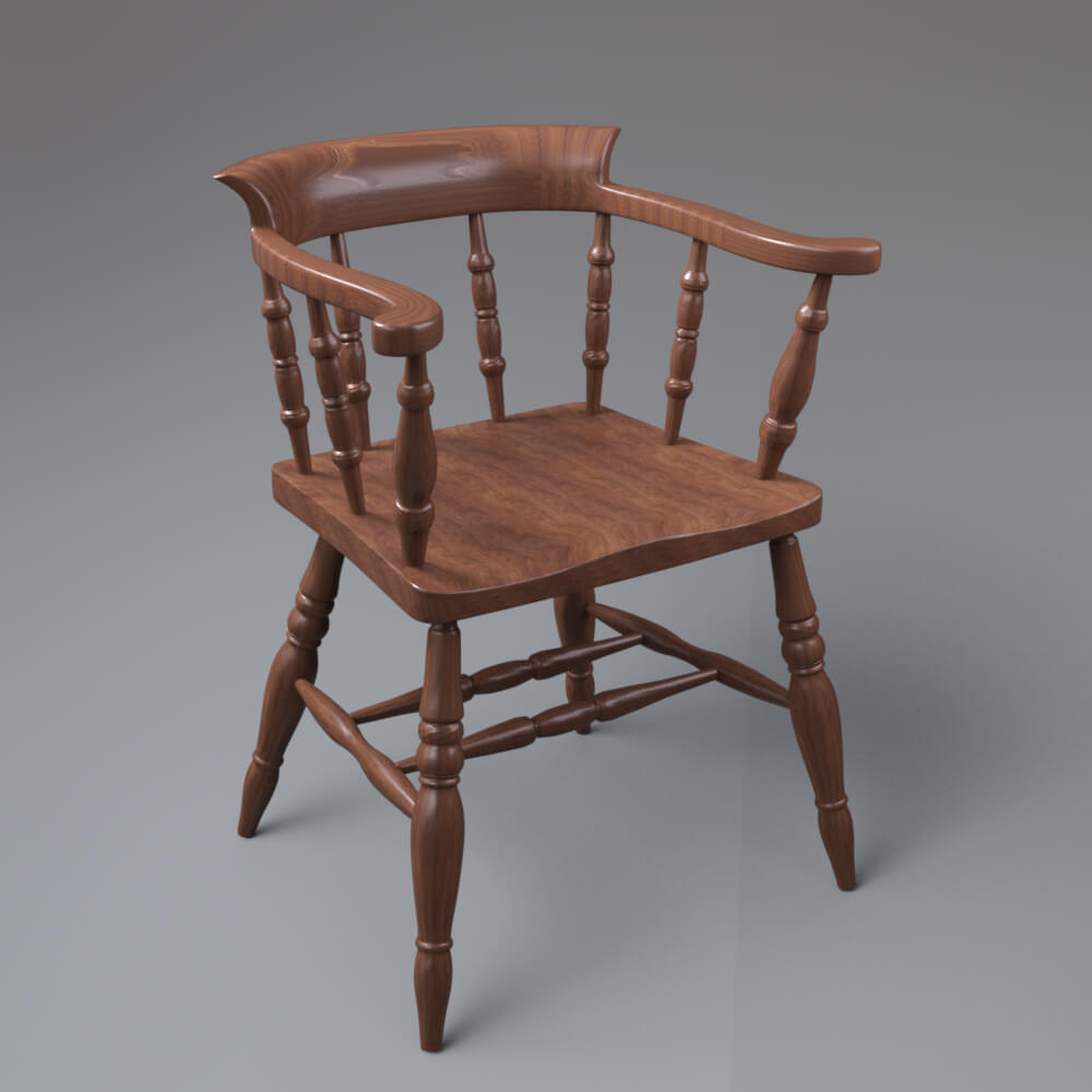 Wooden Armchair 3d Model  Classic Vintage Furniture 3D Render, Digital Artwork by AQ3D