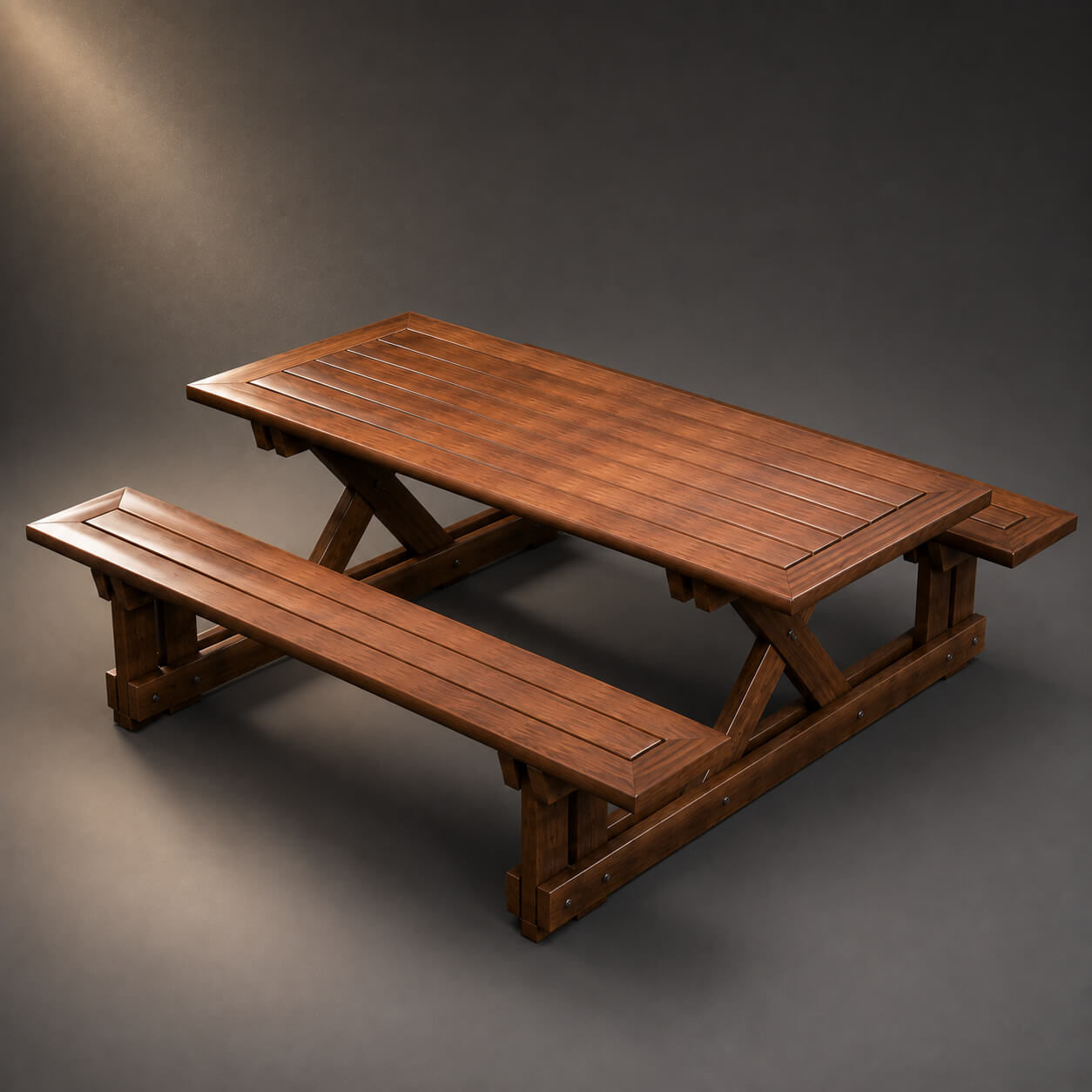 Wooden Picnic Table with Attached Benches 3D Model 3D Render, Digital Artwork by AQ3D