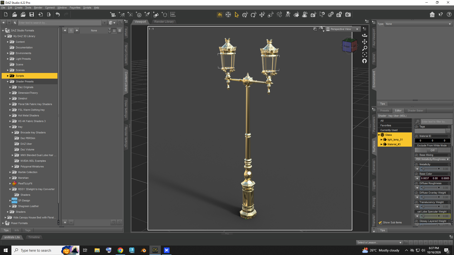 Golden Double Lantern Street Lamp AQ3D Daz Content