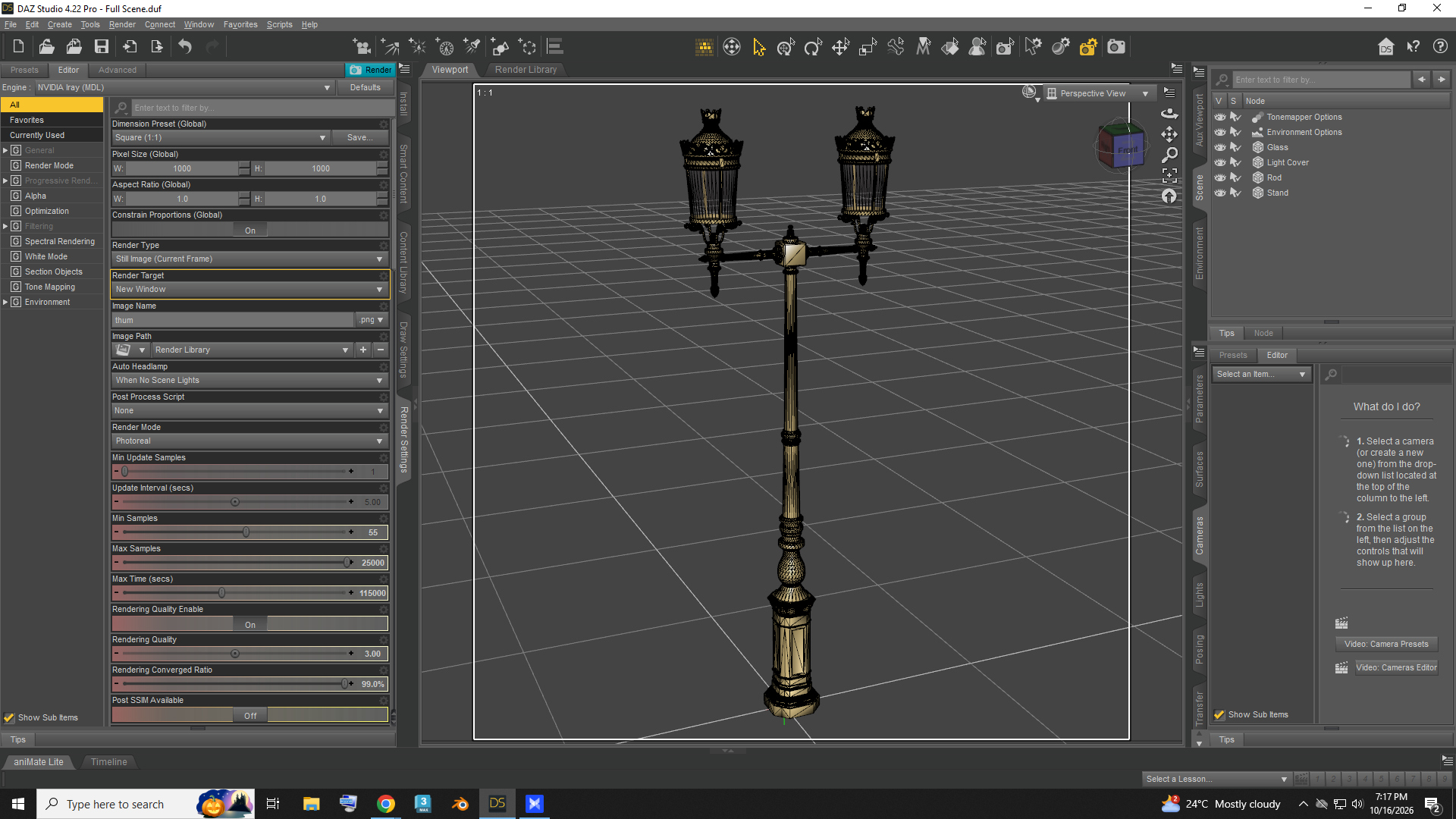 Golden Double Lantern Street Lamp AQ3D Daz Content