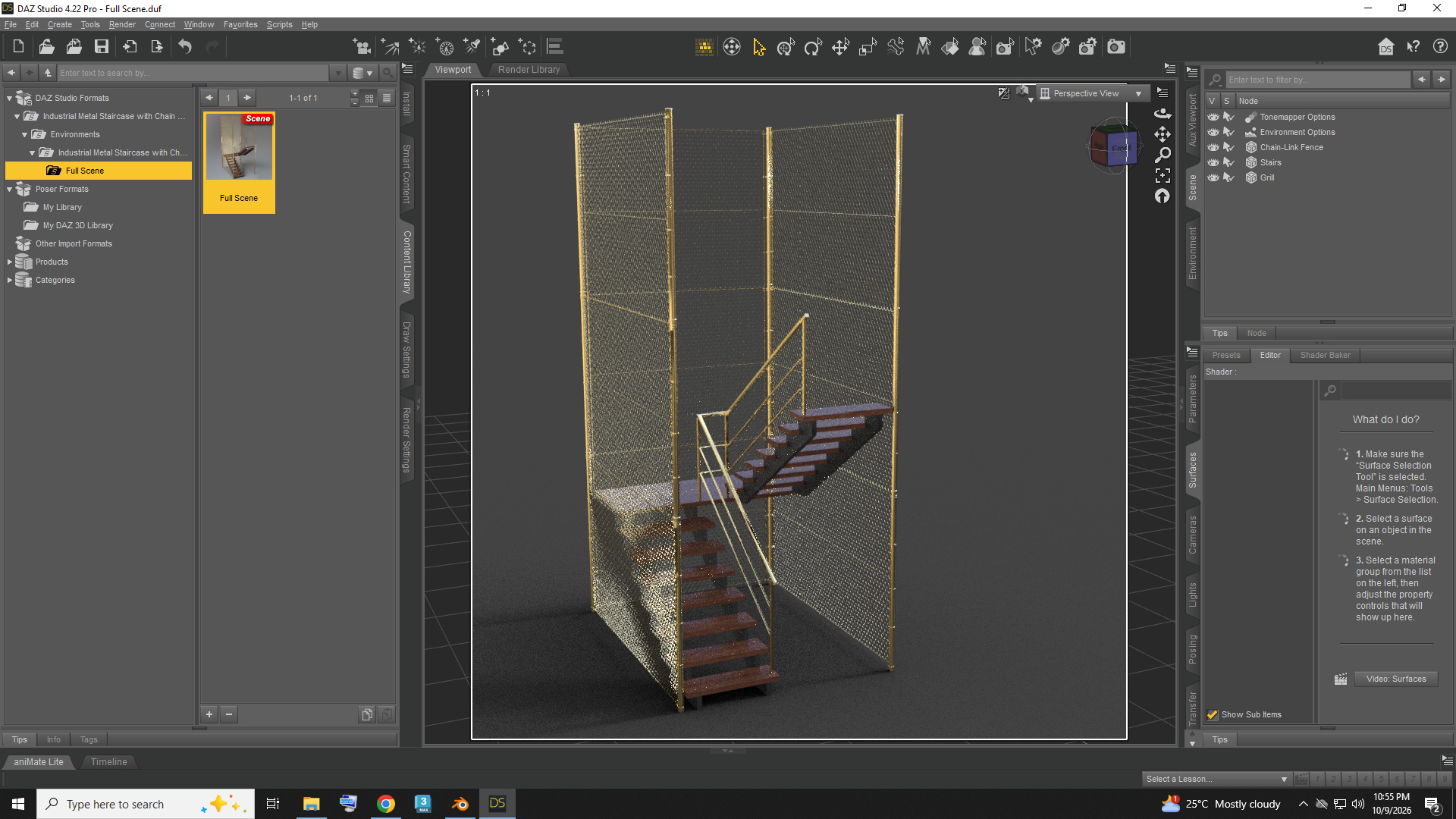 Industrial Metal Staircase with Chain Link Fence Enclosure Daz Content
