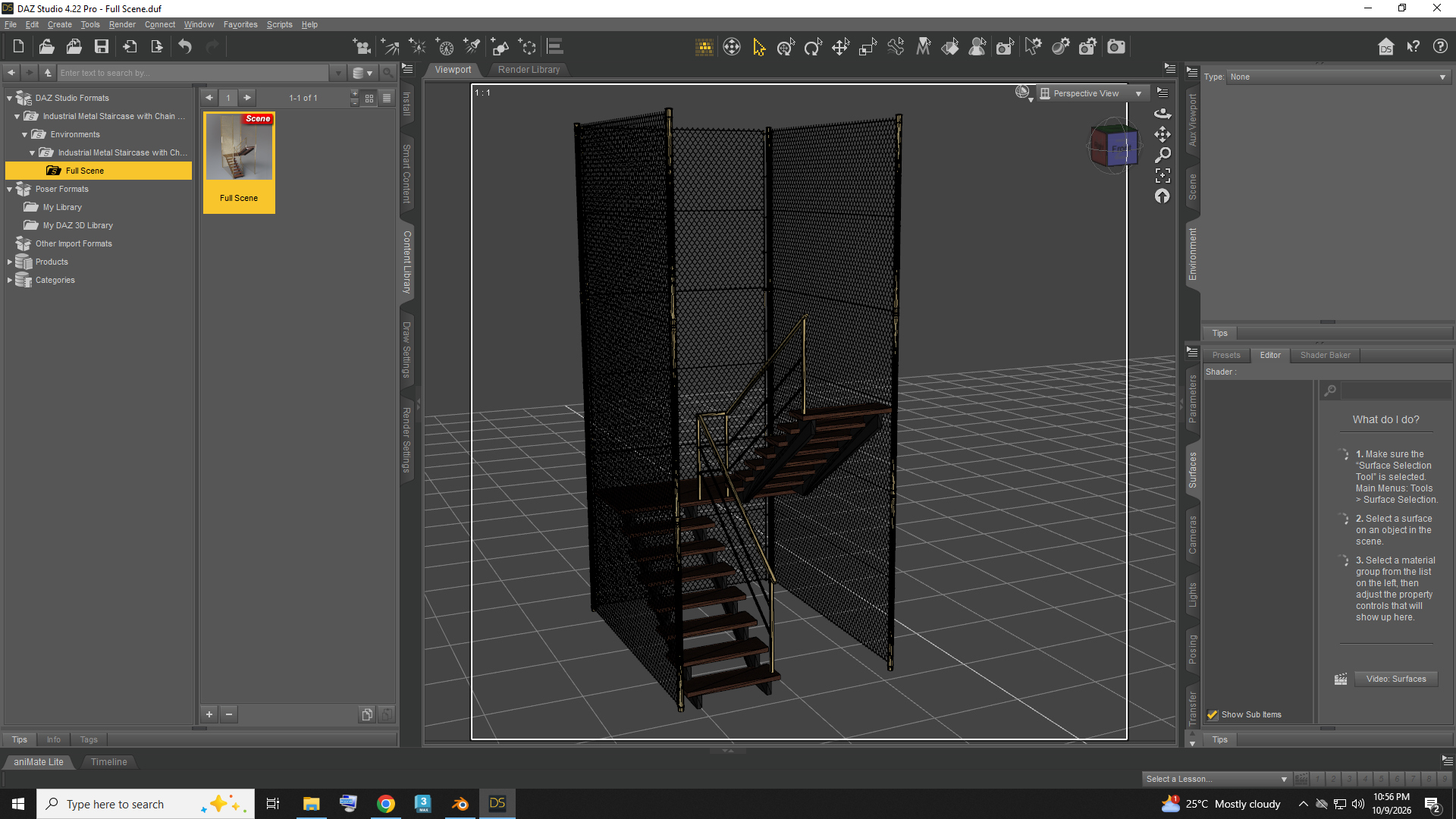 Industrial Metal Staircase with Chain Link Fence Enclosure Daz Content