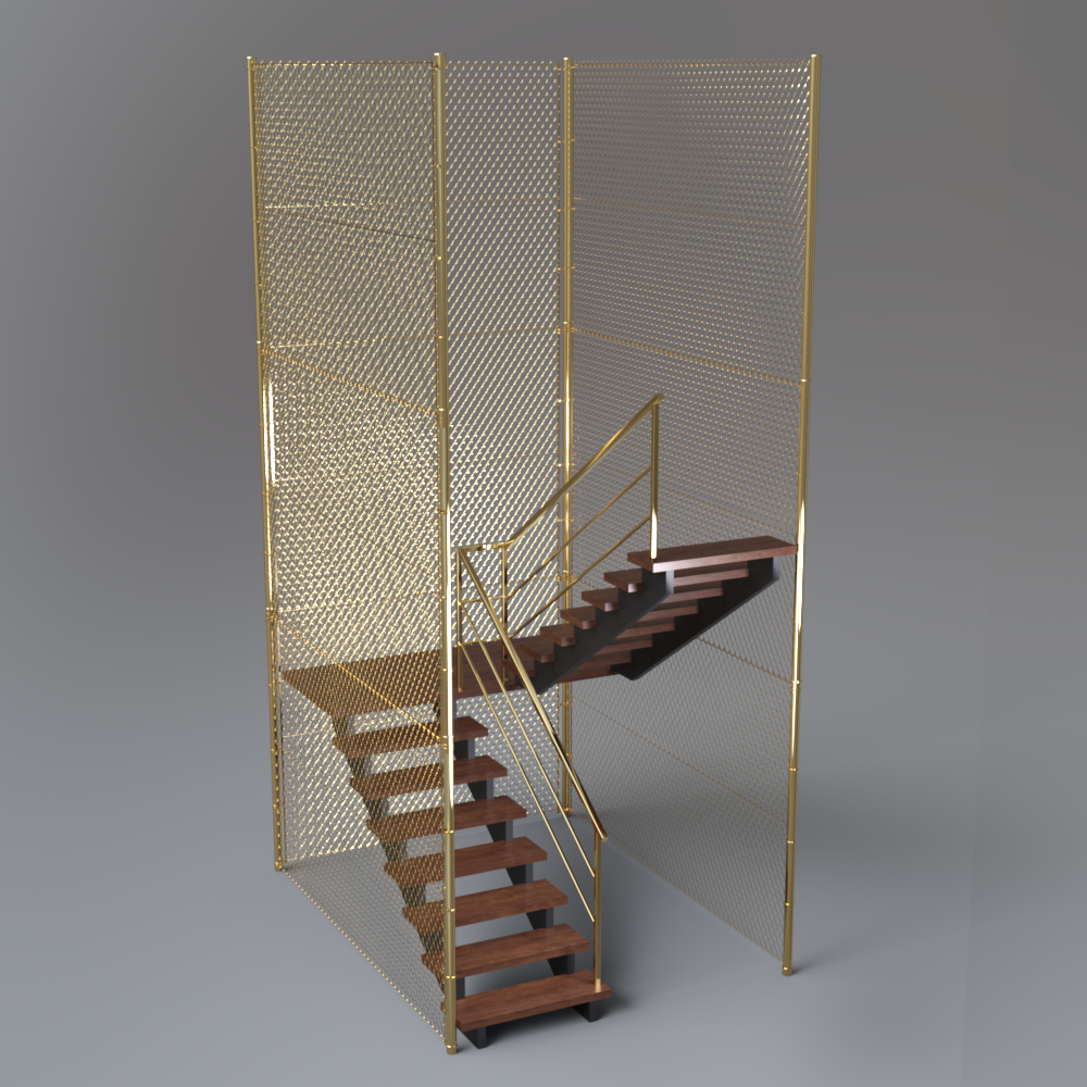 Industrial Metal Staircase with Chain Link Fence Enclosure Daz Content